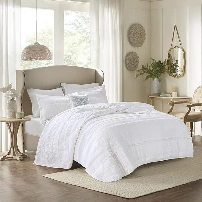 Soft Madison Park Celeste Quilt Modern Classic Design All Season Breathable Coverlet Lightweight Bedding Set Matching Shams Decorative Pillow King Cal King 104 quot x94 quot Ruffle White 4 Piece Expertly Made