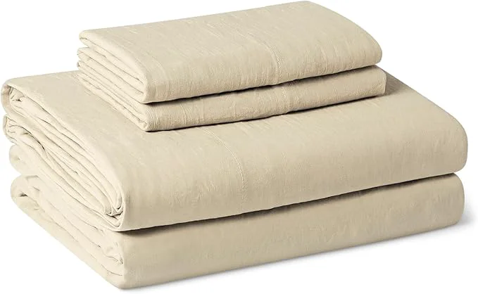 Fine Amazon Basics King Bed Sheet 4-Piece Bedding Set Double Brushed Microfiber Ultra Soft Easy Care Beige Crafted