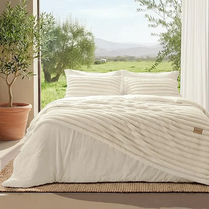 Healthy Bedsure Gentlesoft™ 2-in-1 King Size Comforter Set and Detachable Fluffy Blanket Cream White Bedding Set For All Season Use SnapTech™ Design for Space Saving Includes 2 Pillow Shams 2 Pillowcases Reusable