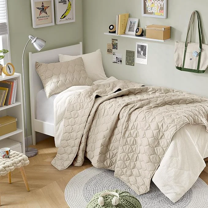 Fast Comfort Spaces Twin Quilt Set Modern Reversible Ogee Coverlet Twin Bedding Set Cozy Quilted Winter Layer All Season Lightweight Soft Twin Size Quilt Kienna Twin Twin XL Beige 2 Piece Reliable