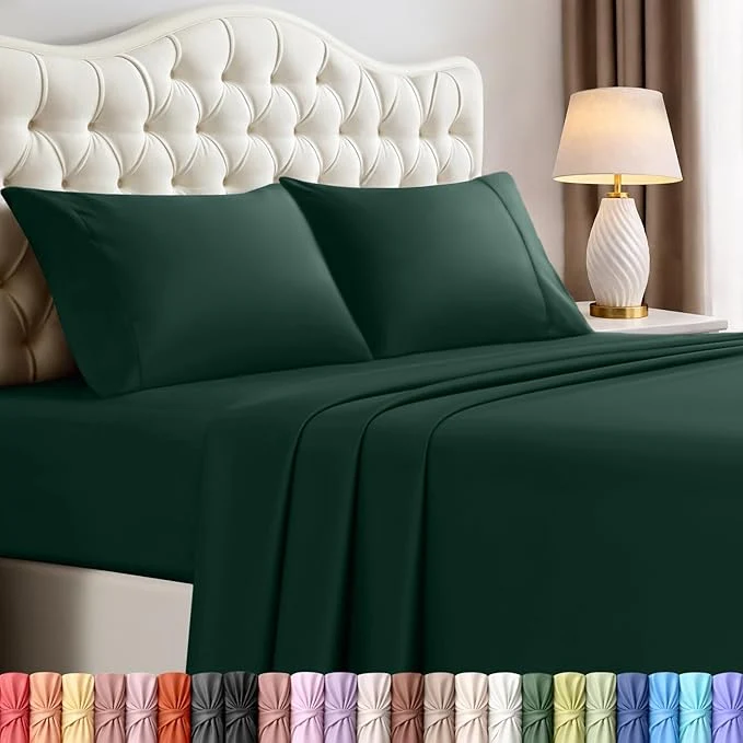 Relaxed Utopia Bedding Queen Size Sheet Set – 4 Piece Bed Sheets Soft and Breathable Microfiber Includes 1 Fitted Sheet 1 Flat Sheet and 2 Pillowcases – Oeko Tex Emerald Green Artisan