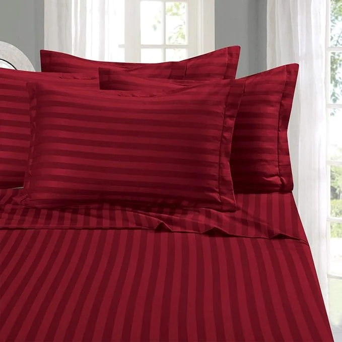 Specialty Elegant Comfort Softest and Coziest 4-Piece Sheet Set – 1500 Premium Hotel Quality Microfiber – Luxurious Wrinkle Resistant 4-Piece Damask Stripe Bed Sheet Set Twin XL Burgundy Lightweight