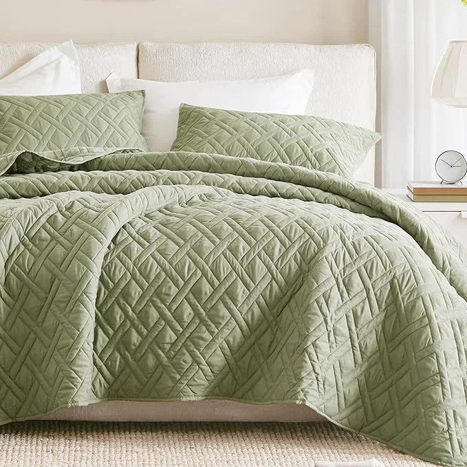 User-Friendly Comfort Spaces Queen Quilt Set Modern Reversible Diamond Coverlet Queen Bedding Set Cozy Quilted Winter Layer All Season Lightweight Soft Queen Size Quilt Kienna Full Queen Olive Green3 Piece High-End