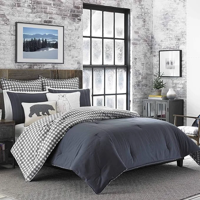 Classic Eddie Bauer – Twin Comforter Set Reversible Bedding with Matching Sham Pre-Washed for Added Softness Medium Weight Dorm Essentials Kingston Charcoal High-Quality