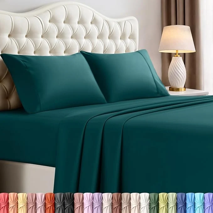 Unique Utopia Bedding Queen Size Sheet Set – 4 Piece Bed Sheets Soft and Breathable Microfiber Includes 1 Fitted Sheet 1 Flat Sheet and 2 Pillowcases – Oeko Tex Teal Green Lightweight