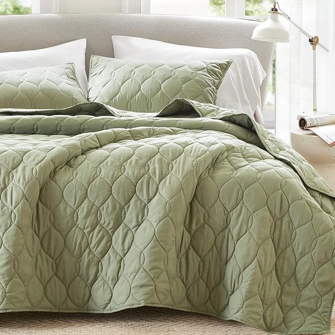 Carefully Designed Comfort Spaces Queen Quilt Set Modern Reversible Ogee Coverlet Queen Bedding Set Cozy Quilted Winter Layer All Season Lightweight Soft Queen Size Quilt Kienna Full Queen Olive Green 3 Piece Enhanced