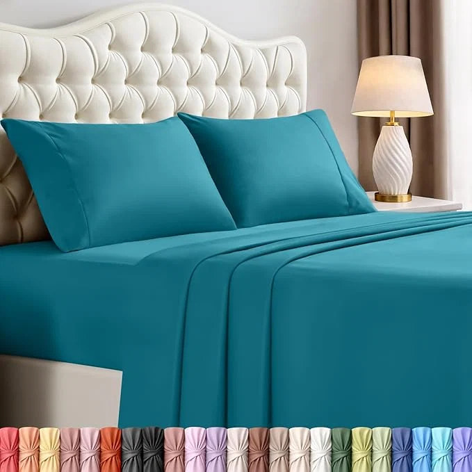 Practical Utopia Bedding California King Size Sheet Set – 4 Piece Bed Sheets Soft and Breathable Microfiber Includes 1 Fitted Sheet 1 Flat Sheet and 2 Pillowcases – Oeko Tex Denim Blue Safe