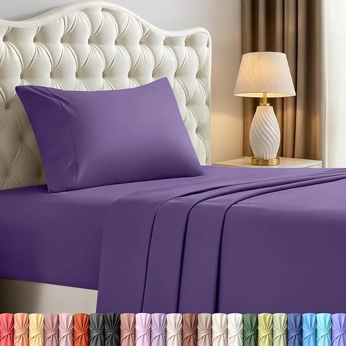 Luxury Utopia Bedding Twin Sheet Set – 3 Piece Bed Sheets for Twin Size Bed Soft and Breathable Microfiber Includes 1 Fitted Sheet 1 Flat Sheet and 1 Pillowcase – Oeko Tex Egg Plant
