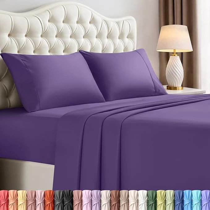 Classic Utopia Bedding Queen Size Sheet Set – 4 Piece Bed Sheets Soft and Breathable Microfiber Includes 1 Fitted Sheet 1 Flat Sheet and 2 Pillowcases – Oeko Tex Eggplant Dependable