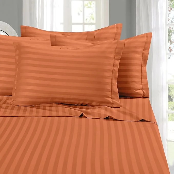 Functional Elegant Comfort Softest and Coziest 6-Piece Sheet Set – 1500 Premium Hotel Quality Microfiber – Deep Pocket Wrinkle Resistant 6-Piece Damask Stripe Bed Sheet Set California King Coral Organic