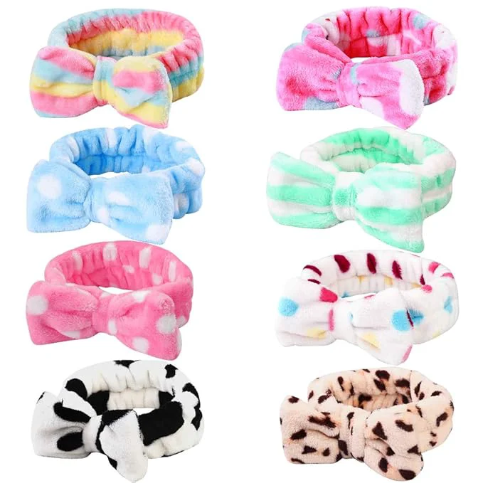 Trendy Hishexin 8 Pack Spa Headbands for Women Soft Bow Skincare Headband for Washing Safe