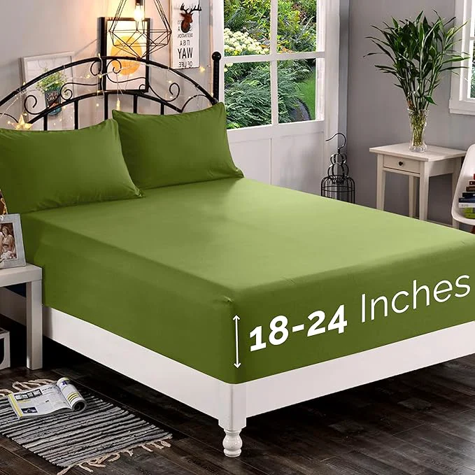 Consistent Elegant Comfort 1500 Premium Quality Fitted Sheet Ultra Soft 18-24 Inch Extra Deep Pocket – Single Fitted Sheet for High Mattress – Wrinkle with Smart Storage Pockets Twin Twin XL Sage-Green Fast