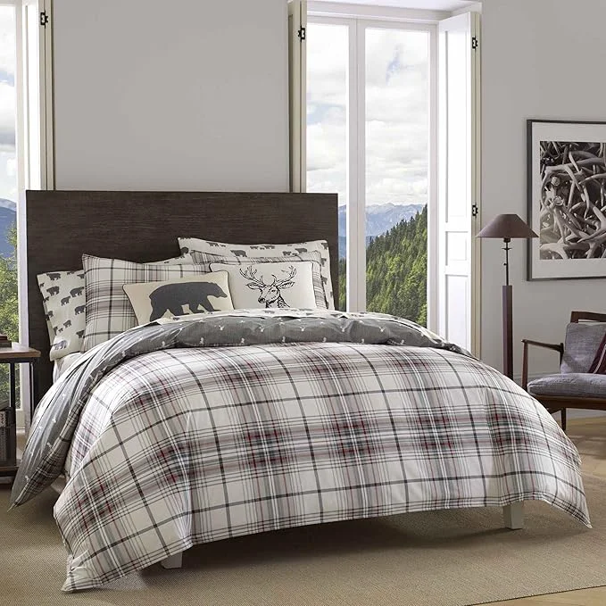 Consistent Eddie Bauer – Twin Comforter Set Reversible Bedding with Matching Sham Medium-Weight for Year Round Use Dorm Essentials Alder Grey Red Lightweight