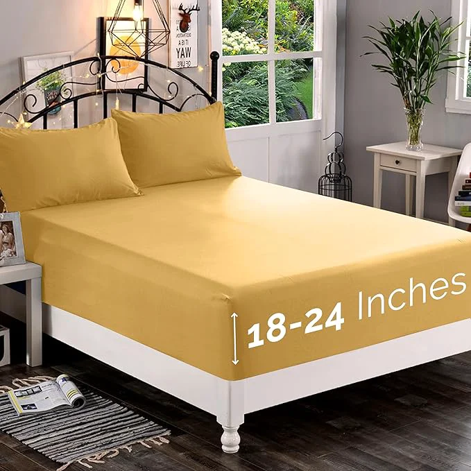 Effective Elegant Comfort 1500 Premium Quality Fitted Sheet Ultra Soft 18-24 Inch Extra Deep Pocket – Single Fitted Sheet for High Mattress – Wrinkle with Smart Storage Pockets Twin Twin XL Camel-Gold Expertly Made