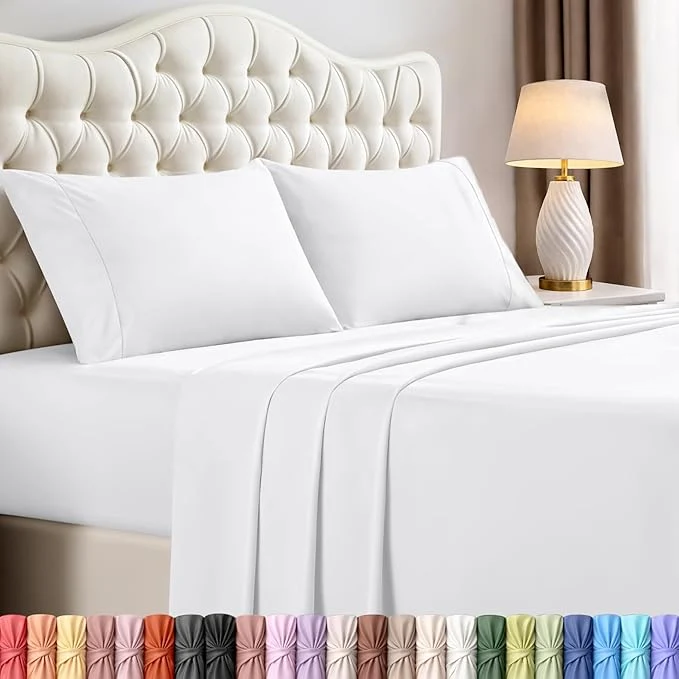 Modern Utopia Bedding California King Sheet Set – 4 Piece Bed Sheets for Cal King Size Bed Soft and Breathable Microfiber Includes 1 Fitted Sheet 1 Flat Sheet and 2 Pillowcases White Durable