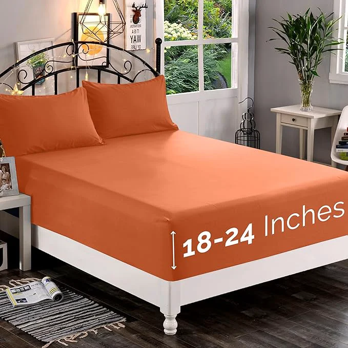 Optimized Elegant Comfort 1500 Premium Quality Fitted Sheet Ultra Soft 18-24 Inch Extra Deep Pocket – Single Fitted Sheet for High Mattress – Wrinkle with Smart Storage Pockets Twin Twin XL Coral Consistent