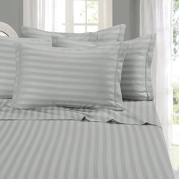 Comfortable Elegant Comfort Softest and Coziest 6-Piece Sheet Set – 1500 Premium Hotel Quality Microfiber – Deep Pocket Wrinkle Resistant 6-Piece Damask Stripe Bed Sheet Set Queen Silver Environmentally Friendly