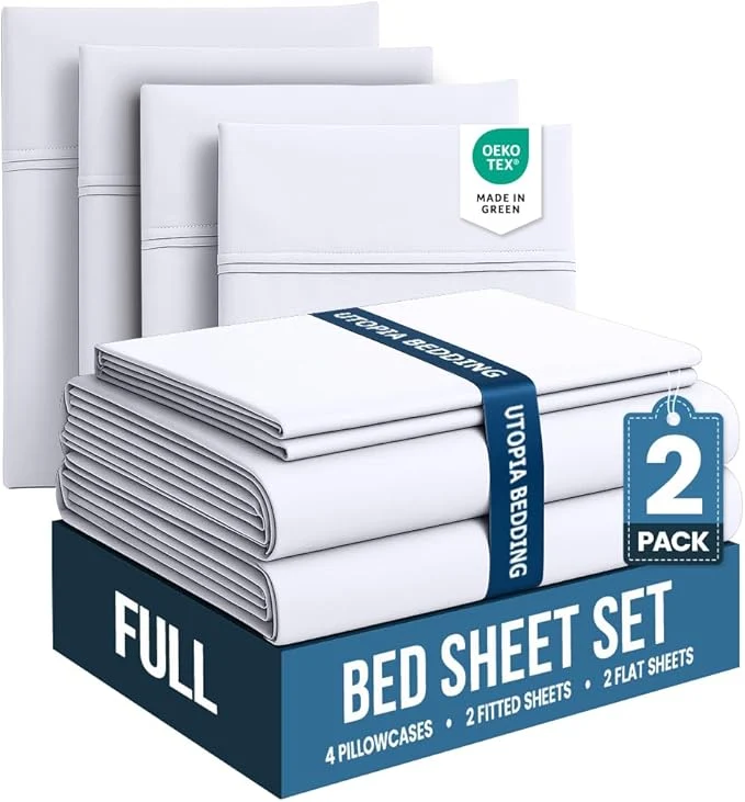 Artisan Utopia Bedding Full Bed Sheets Set – Pack of 2 Sheet Sets – for Spa Hotel amp Guest Bedroom – Brushed Microfiber – Shrinkage and Fade Resistant – Easy Care White Convenient