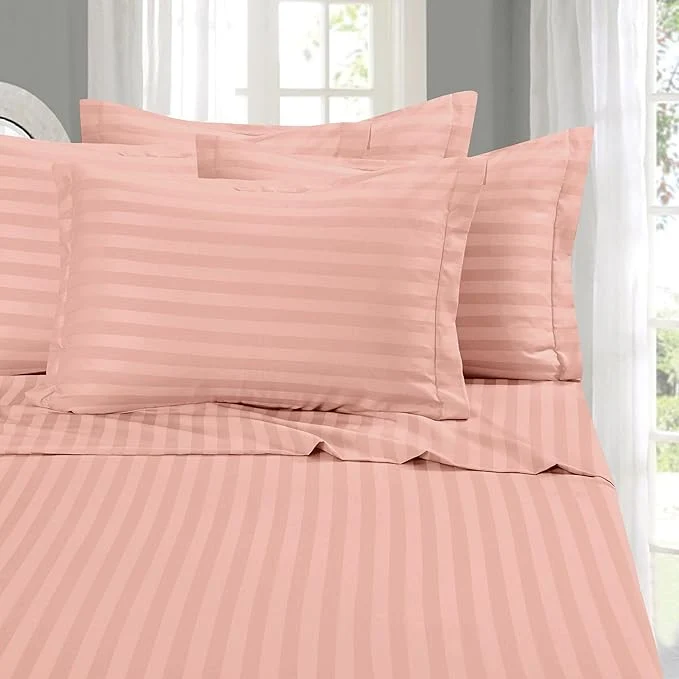 World-Class Elegant Comfort Softest and Coziest 6-Piece Sheet Set – 1500 Premium Hotel Quality Microfiber – Deep Pocket Wrinkle Resistant 6-Piece Damask Stripe Bed Sheet Set California King Dusty Rose Functional