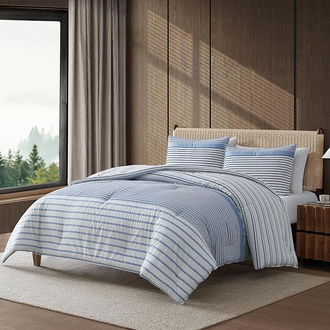 High-Performance Eddie Bauer – Full Queen Comforter Set Super Soft Bedding with Matching Shams Two-Piece Back Closure Modern Room Essentials Cooper Stripe Blue Full Queen Original Design
