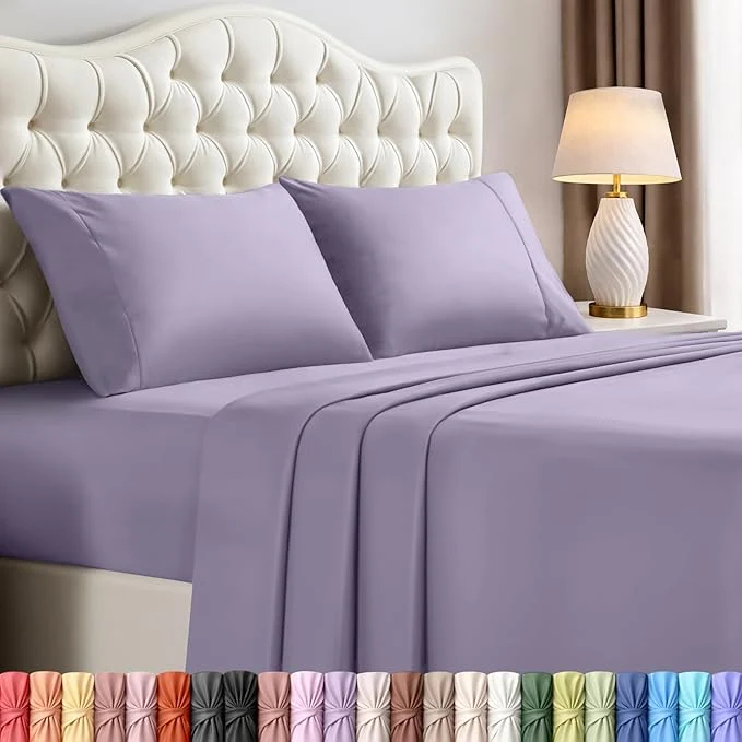 Durable Utopia Bedding Queen Size Sheet Set – 4 Piece Bed Sheets Soft and Breathable Microfiber Includes 1 Fitted Sheet 1 Flat Sheet and 2 Pillowcases – Oeko Tex Lavender Functional