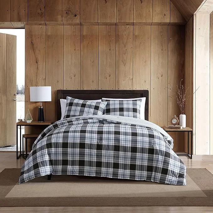 Natural Eddie Bauer – King Comforter Set Cotton Reversible Bedding with Matching Shams Stylish Home Decor Lewis Navy King Prestigious