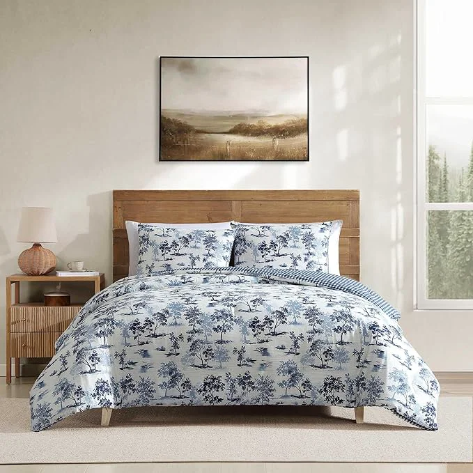Quality Eddie Bauer – King Comforter Set Super Soft Reversible Bedding with Matching Shams Buffalo Check Reverse Rustic Inspired Room Essentials Vintage Forest Toile Blue King Clean