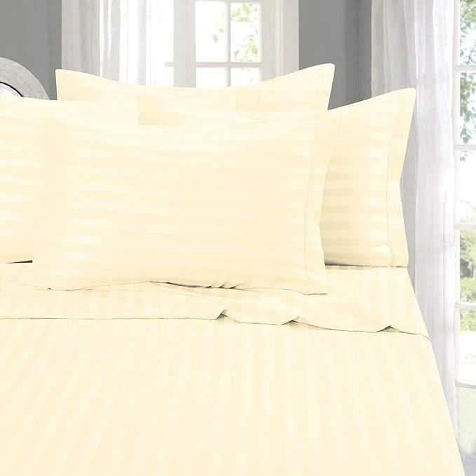Classic Elegant Comfort Softest Coziest 6-Piece Sheet Sets – 1500 Premier Hotel Quality Luxurious Wrinkle Resistant 6-Piece Damask Stripe Bed Sheet Set California King Ivory Sustainable