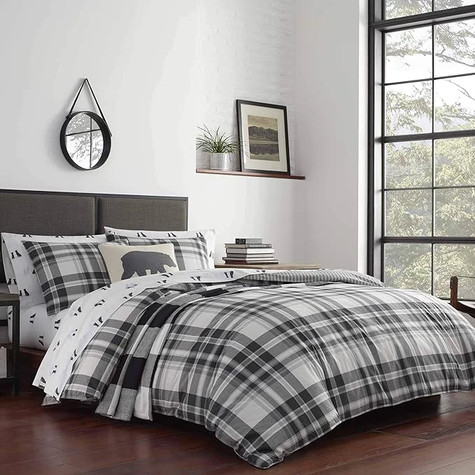 Eco-Friendly Eddie Bauer – Twin Comforter Set Reversible Cotton Bedding with Matching Sham Medium-Weight for Year Round Use Dorm Essentials Coal Creek Grey Functional
