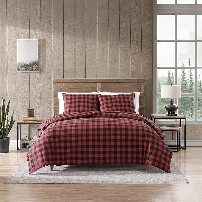 Optimized Eddie Bauer – Twin Comforter Set Reversible Cotton Bedding with Matching Sham Medium-Weight for Year Round Use Dorm Essentials Red Black Casual
