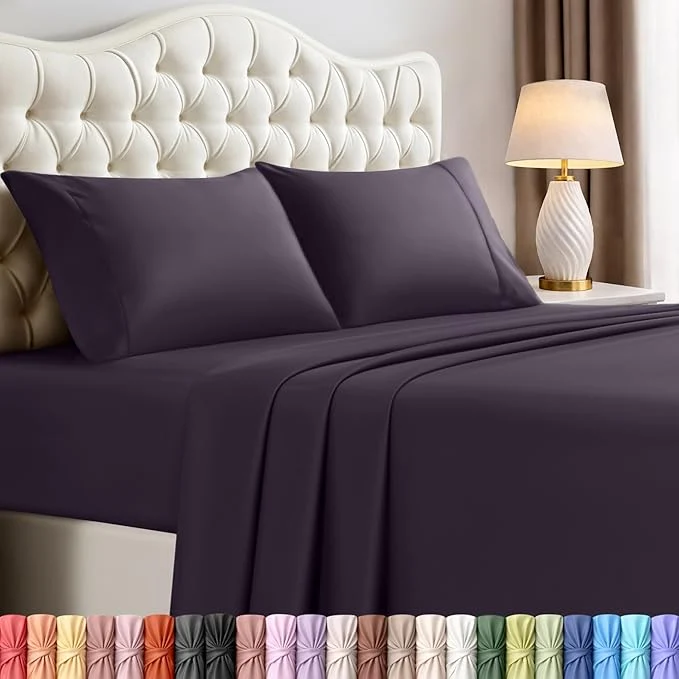 Clean Utopia Bedding Full Sheet Set – 4 Piece Bed Sheets for Full Size Bed Soft and Breathable Microfiber Includes 1 Fitted Sheet 1 Flat Sheet and 2 Pillowcases Dark Purple Exclusive