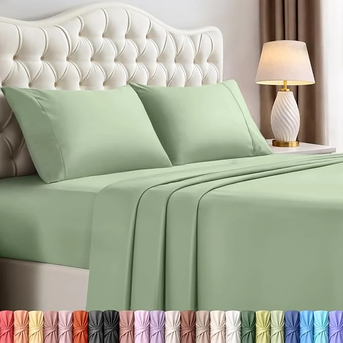 Fashionable Utopia Bedding Queen Size Sheet Set – 4 Piece Bed Sheets Soft and Breathable Microfiber Includes 1 Fitted Sheet 1 Flat Sheet and 2 Pillowcases – Oeko Tex Sage Healthy