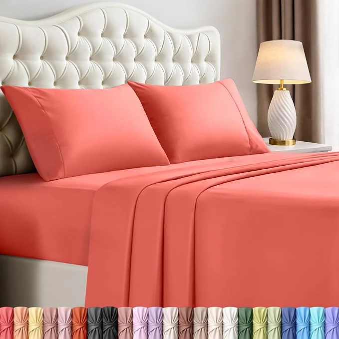 Minimalist Utopia Bedding Full Size Sheet Set – 4 Piece Bed Sheets Soft and Breathable Microfiber Includes 1 Fitted Sheet 1 Flat Sheet and 2 Pillowcases – Oeko Tex Coral Consistent