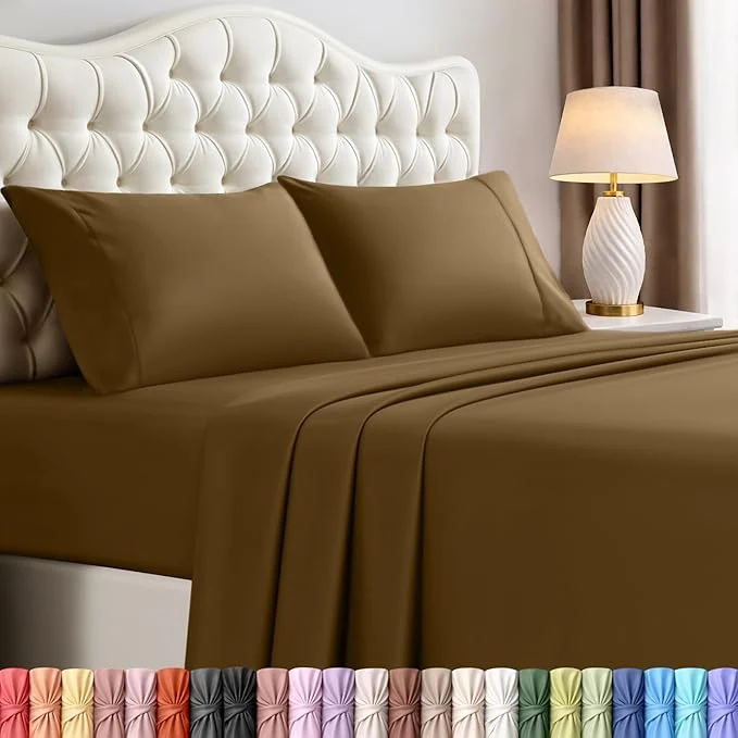 Utopia Bedding King Size Sheet Set – 4 Piece Bed Sheets Soft and Breathable Microfiber Includes 1 Fitted Sheet 1 Flat Sheet and 2 Pillowcases – Oeko Tex Mocha Secure