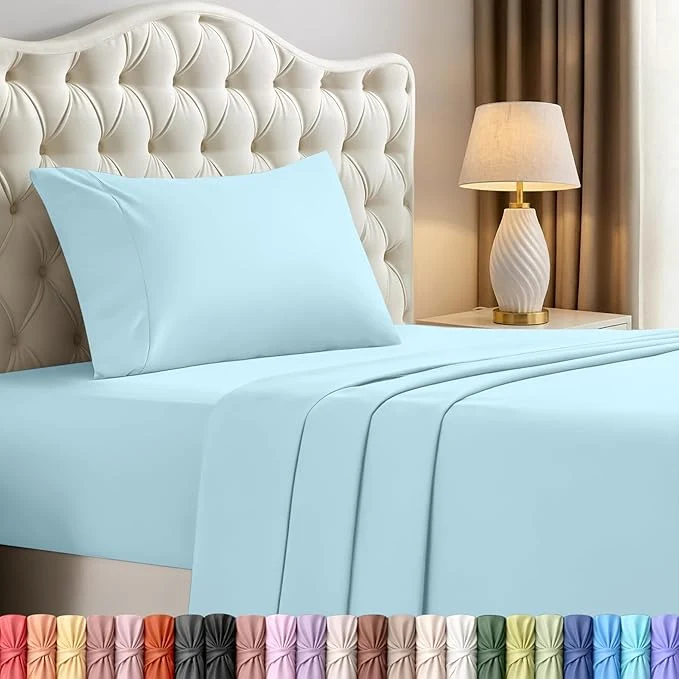 Premium Utopia Bedding Twin Sheet Set – 3 Piece Bed Sheets for Twin Size Bed Soft and Breathable Microfiber Includes 1 Fitted Sheet 1 Flat Sheet and 1 Pillowcase – Oeko Tex Ice Blue Versatile
