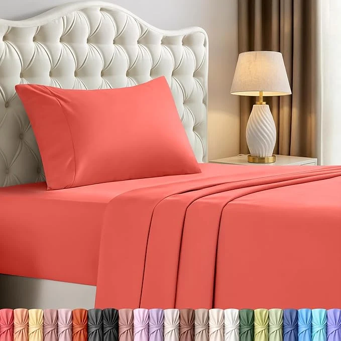 Genuine Utopia Bedding Twin Sheet Set – 3 Piece Bed Sheets for Twin Size Bed Soft and Breathable Microfiber Includes 1 Fitted Sheet 1 Flat Sheet and 1 Pillowcase – Oeko Tex Coral Recyclable