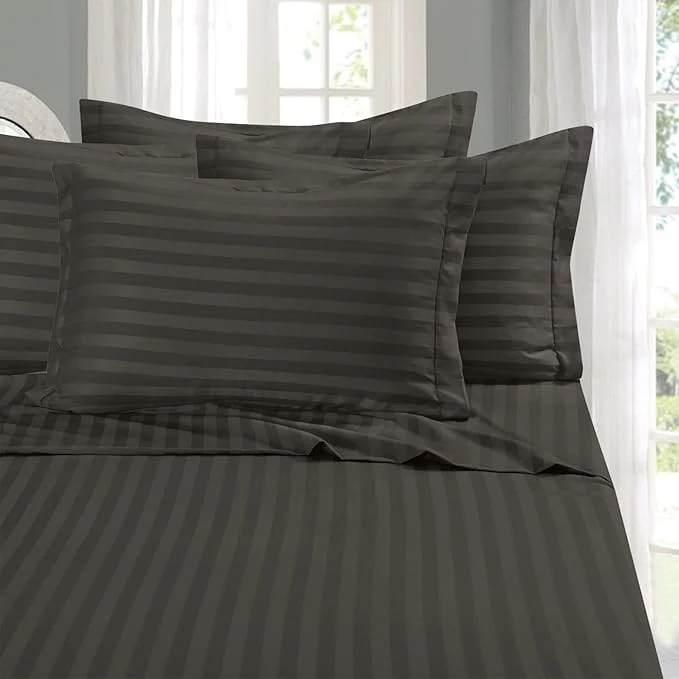 Trendy Elegant Comfort Softest Coziest 6-Piece Sheet Sets – 1500 Premier Hotel Quality Luxurious Wrinkle Resistant 6-Piece Damask Stripe Bed Sheet Set Queen Grey Comfortable