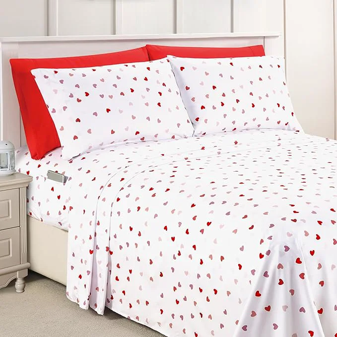 Elegant Comfort Softest and Coziest 6-Piece Sheet Set – 1500 Premium Hotel Quality Microfiber – Deep Pocket Wrinkle Resistant 6-Piece Heart Pattern Bed Sheet Set Full Valentina Eco-Friendly