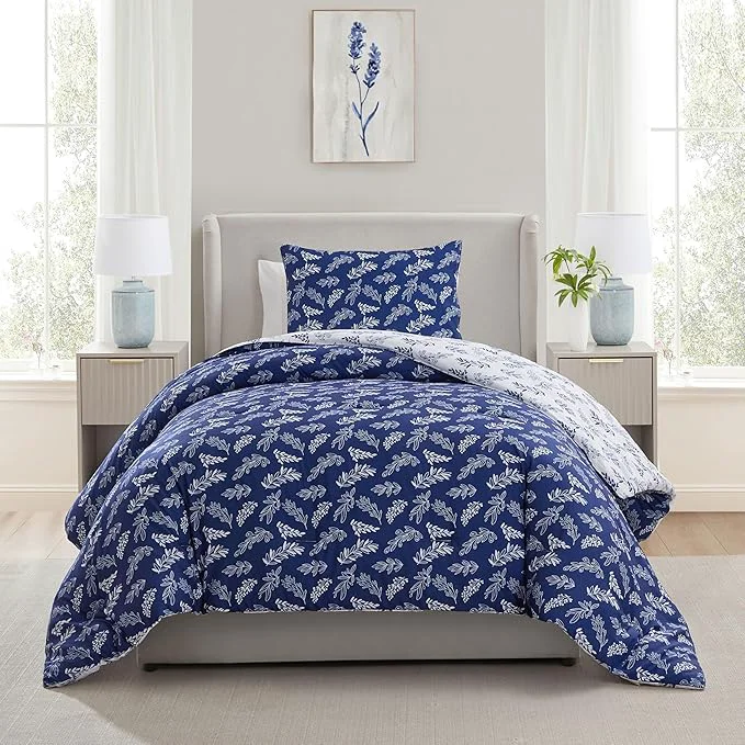 Exclusive Nestl Twin Twin XL Comforter Set – Majestic Blue Bed in a Bag Twin 2 Pieces Reversible Bed Set Soft Floral Bedding Set for College Dorm All Season Botanical Comforters with Pillow Sham World-Class