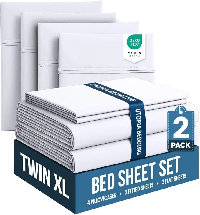 Carefully Designed Utopia Bedding Twin XL Bed Sheets Set – Pack of 2 Sheet Sets – for Spa Hotel amp Guest Bedroom – Brushed Microfiber – Shrinkage and Fade Resistant – Easy Care White Pure
