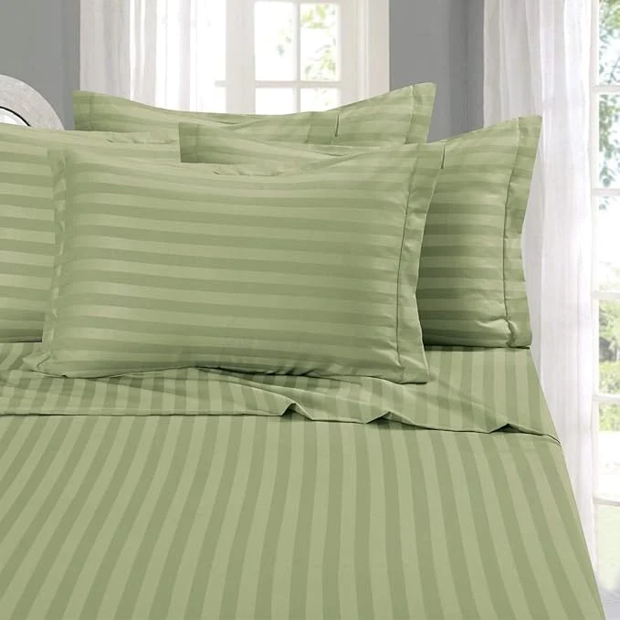Trendy Elegant Comfort Softest Coziest 6-Piece Sheet Sets – 1500 Premier Hotel Quality Luxurious Wrinkle Resistant 6-Piece Damask Stripe Bed Sheet Set King Sage Green Secure