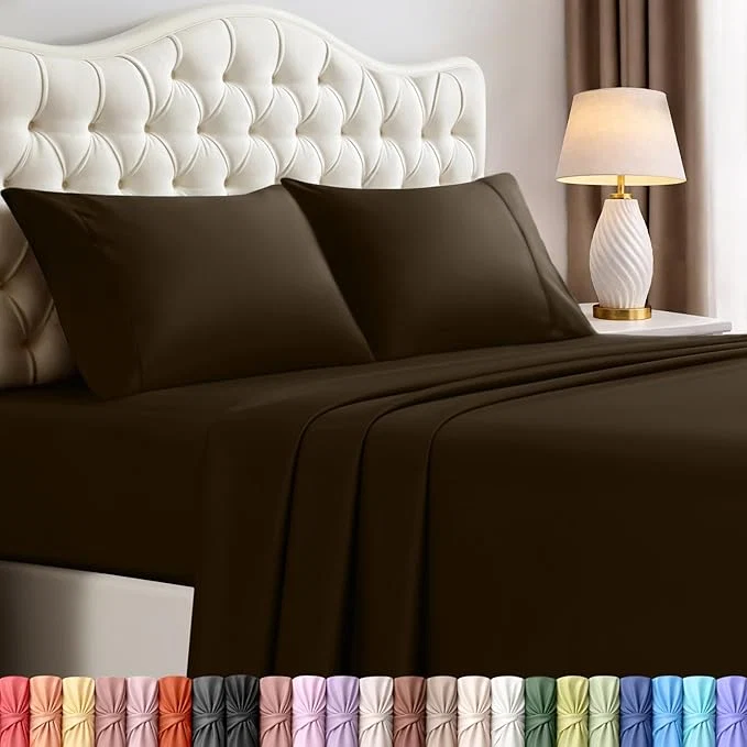 Green Utopia Bedding Queen Size Sheet Set – 4 Piece Bed Sheets Soft and Breathable Microfiber Includes 1 Fitted Sheet 1 Flat Sheet and 2 Pillowcases – Oeko Tex Brown Casual