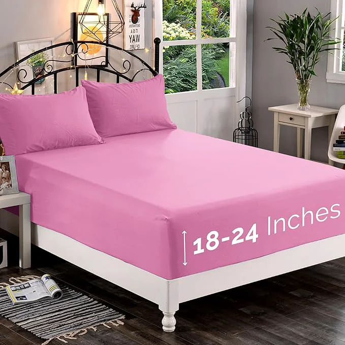 Specialty Elegant Comfort 1500 Premium Quality Fitted Sheet Ultra Soft 18-24 Inch Extra Deep Pocket – Single Fitted Sheet for High Mattress – Wrinkle with Smart Storage Pockets Twin Twin XL Light Pink Versatile