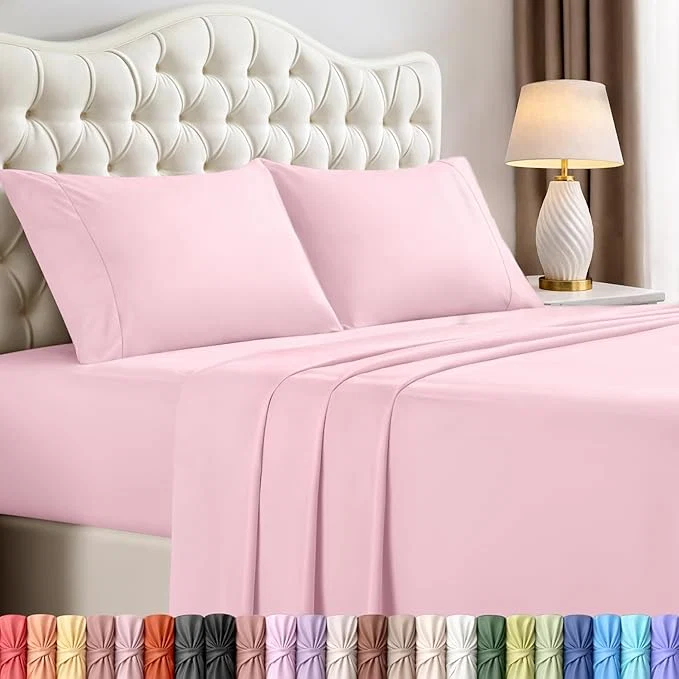 Eco-Friendly Utopia Bedding King Size Sheet Set – 4 Piece Bed Sheets Soft and Breathable Microfiber Includes 1 Fitted Sheet 1 Flat Sheet and 2 Pillowcases – Oeko Tex Crystal Pink Next-Generation