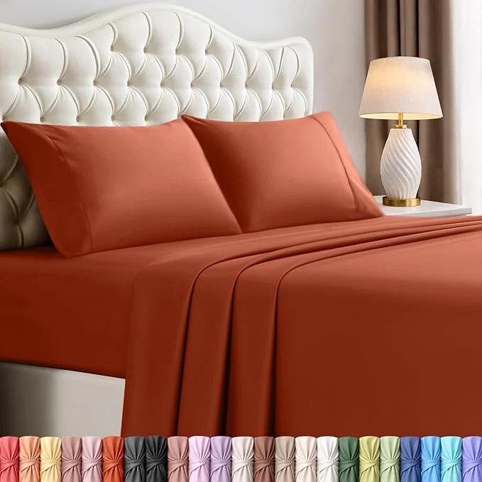 Responsible Utopia Bedding Full Size Sheet Set – 4 Piece Bed Sheets Soft and Breathable Microfiber Includes 1 Fitted Sheet 1 Flat Sheet and 2 Pillowcases – OekoTex Orange Fine