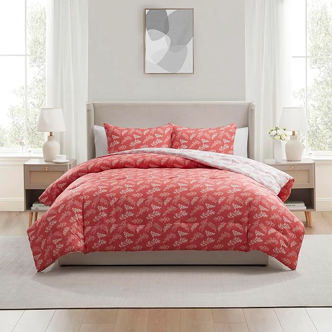 Eco-Friendly Nestl Full Size Comforter Sets – Pink Bed in a Bag Full Size 3 Pieces Reversible Bed Set Soft Floral Bedding Set All Season Botanical Comforters with Pillow Shams User-Friendly