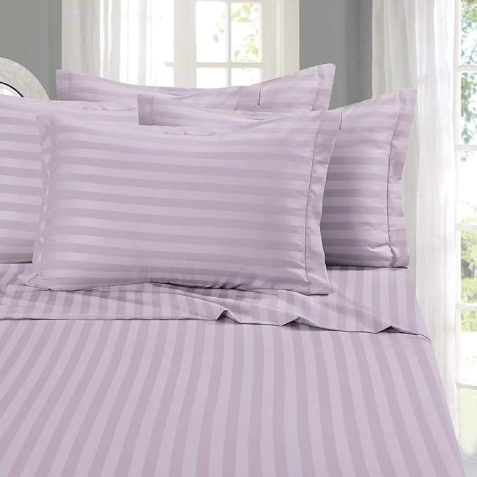 Casual Elegant Comfort Softest Coziest 6-Piece Sheet Sets – 1500 Premier Hotel Quality Luxurious Wrinkle Resistant 6-Piece Damask Stripe Bed Sheet Set California King Lavender Lilac Convenient