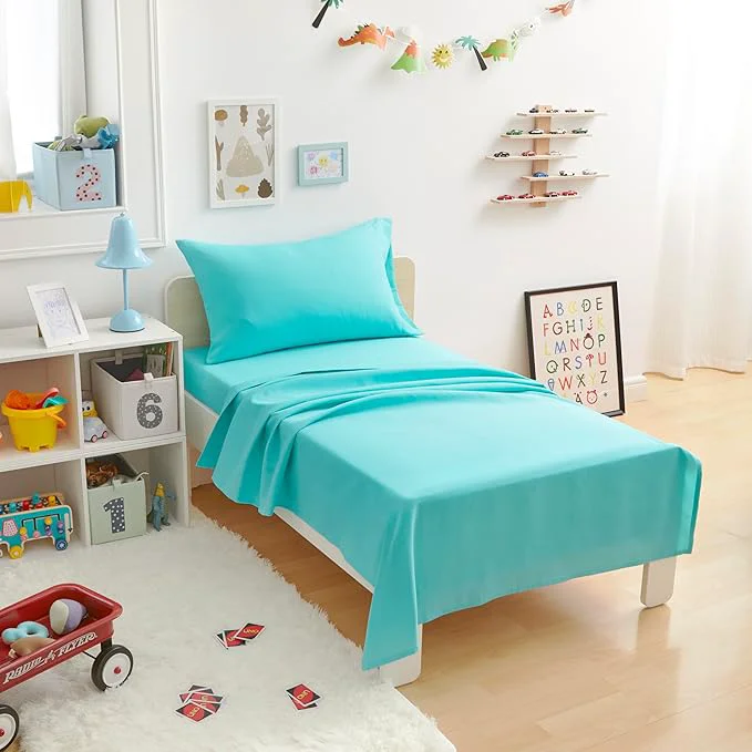 Convenient Amazon Basics Kid 39 s Soft Easy-Wash Lightweight Microfiber 3-Piece Sheet Set Toddler Bright Aqua Solid Luxury