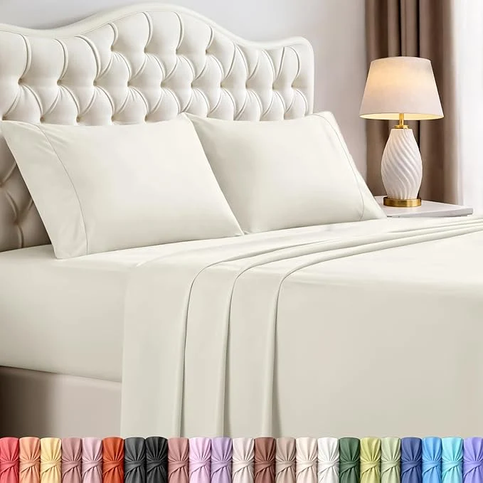 Smart Utopia Bedding California King Size Sheet Set – 4 Piece Bed Sheets Soft and Breathable Microfiber Includes 1 Fitted Sheet 1 Flat Sheet and 2 Pillowcases – Oeko-Tex Ivory Professional