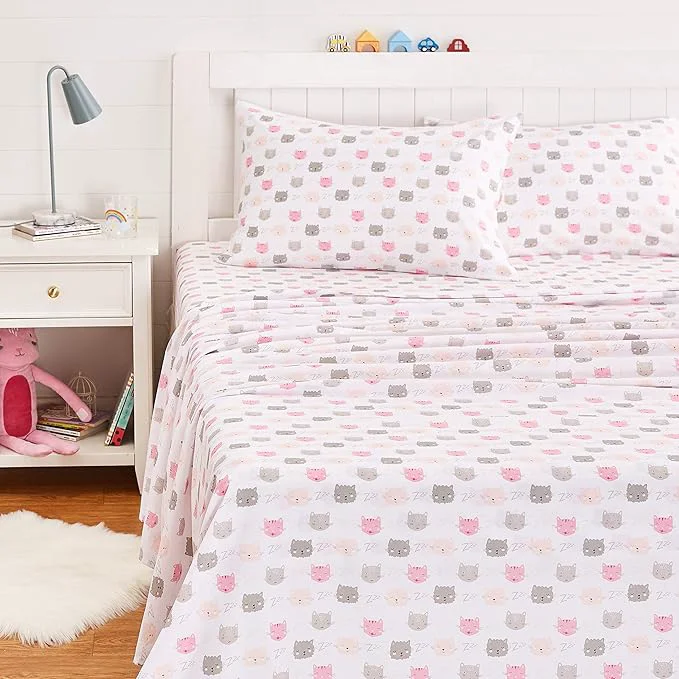 Eco-Friendly Amazon Basics 4 Piece Kid 39 s Soft Easy-Wash Lightweight Microfiber Sheet Set Full Pink Kitties Animal Print Pure